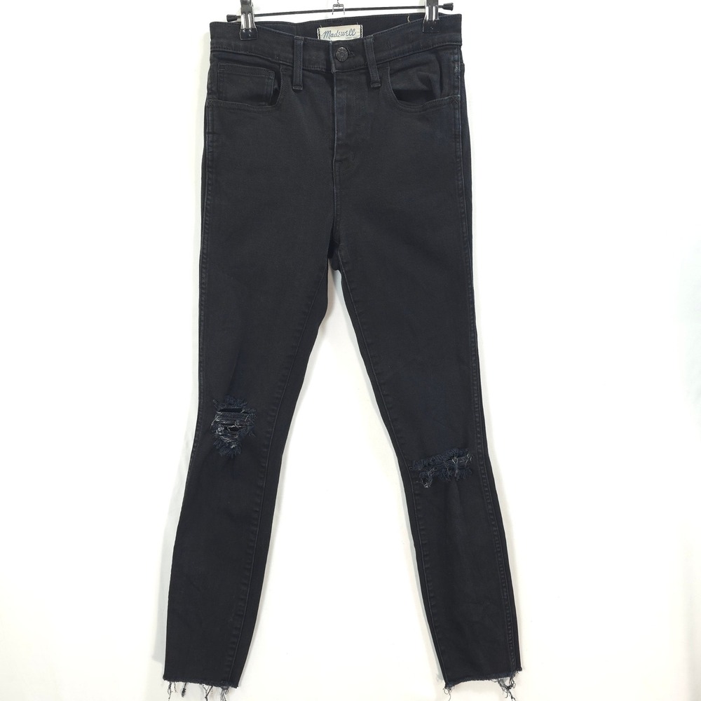 Madewell Skinny Jeans High Riser Women 26 Distressed Knee‎ Black Edgy Grunge